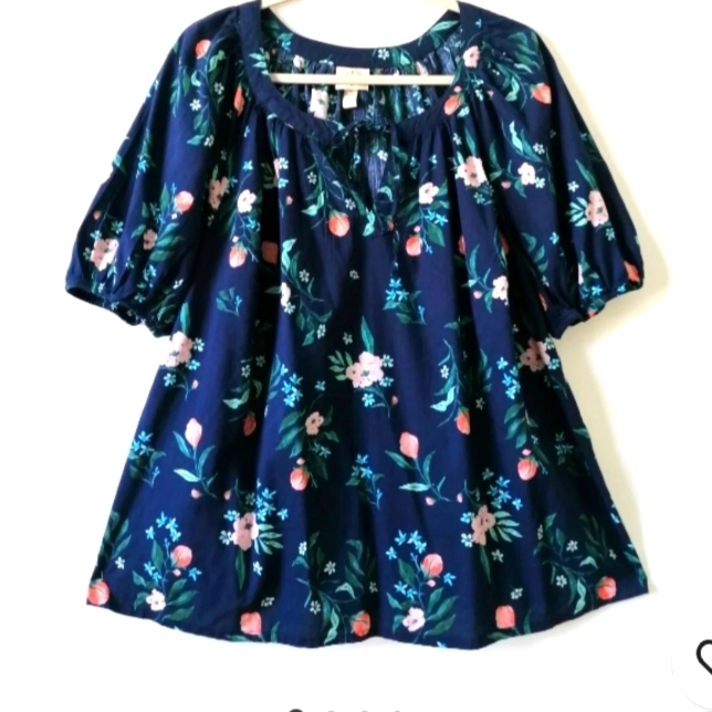St. John's Bay Blue Floral Peasant Blouse